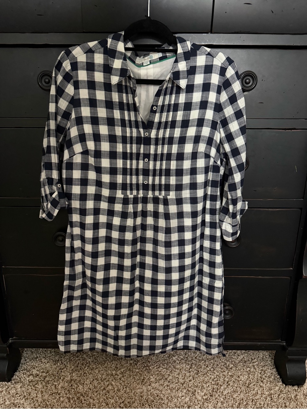 Boden Navy & White Gingham Check Button Front Shirt Dress 10